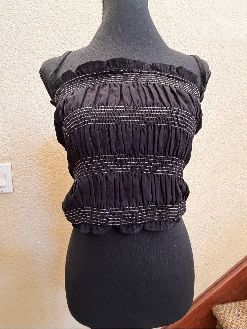 Rebecca Taylor Black Smocked Crop Cami Top